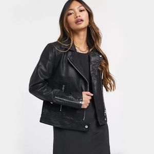 Topshop Black Faux Leather Biker Jacket